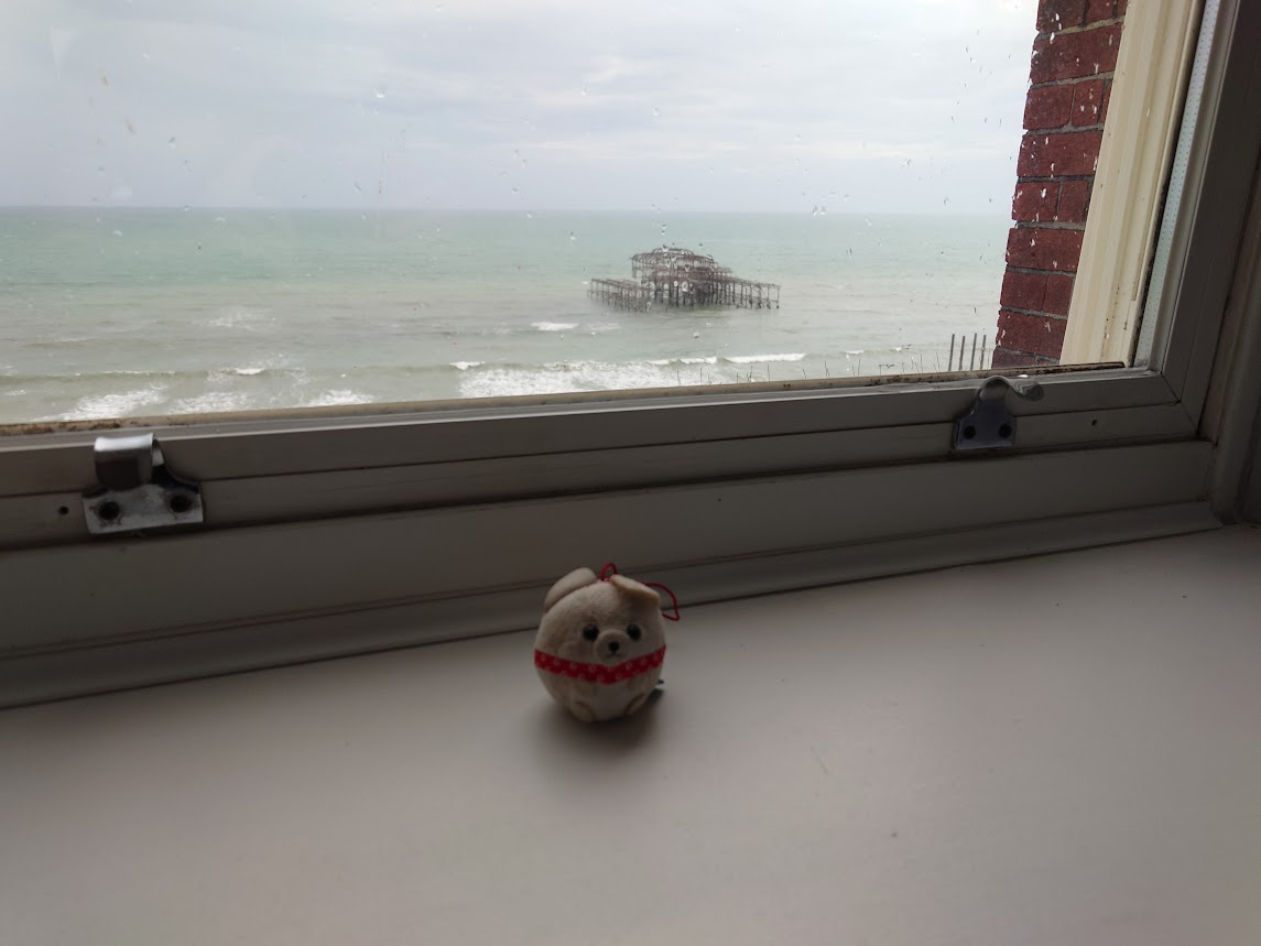 Plushie in window sill and Seascape